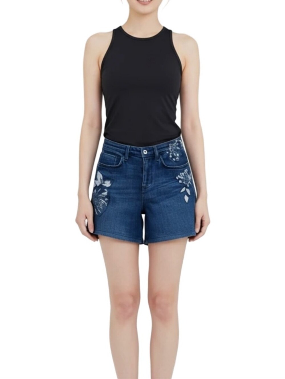 Pilcro Embroidered Floral Slim Boyfriend Shorts Size 32